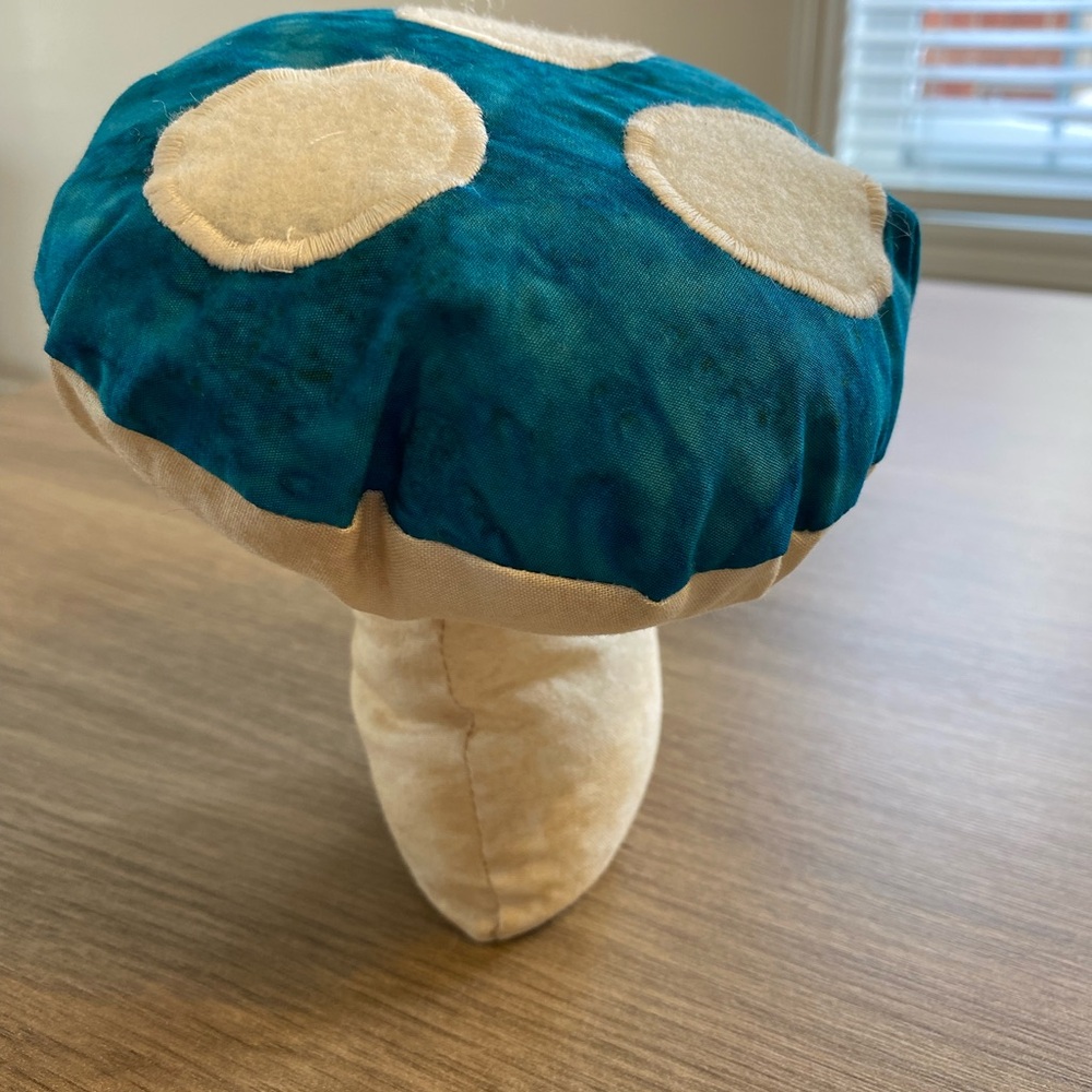 Colourful Whimsy Mushroom Decor Pillow, Teal/Cream.